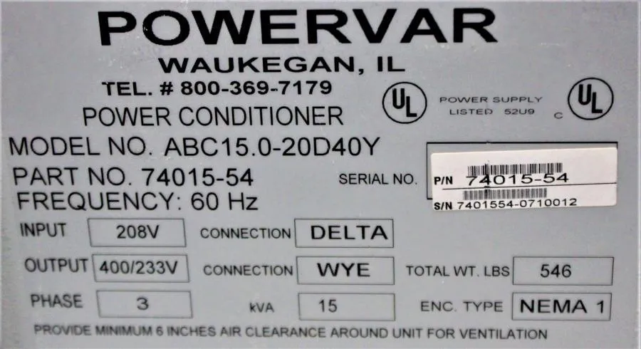 Powervar ABC15.0-20D40Y Series 2000 GPI Global Power Interface