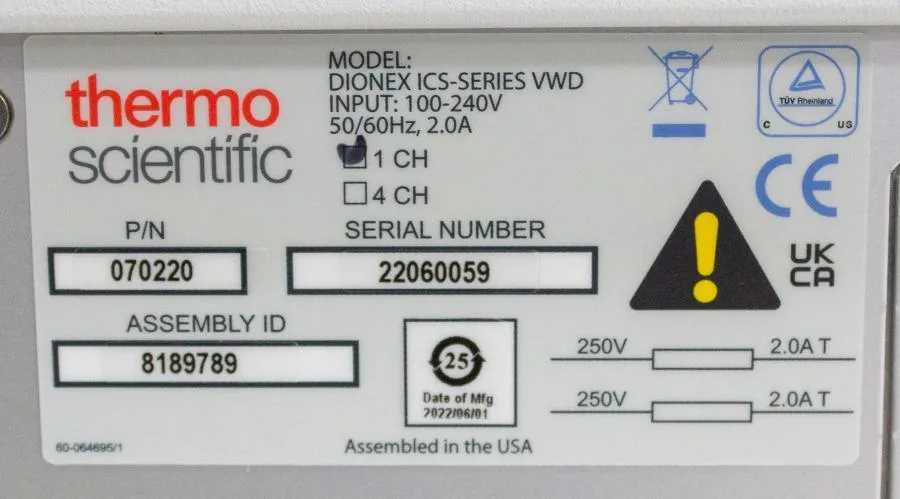 Thermo Scientific ICS-Series VWD Detector P/N 070220
