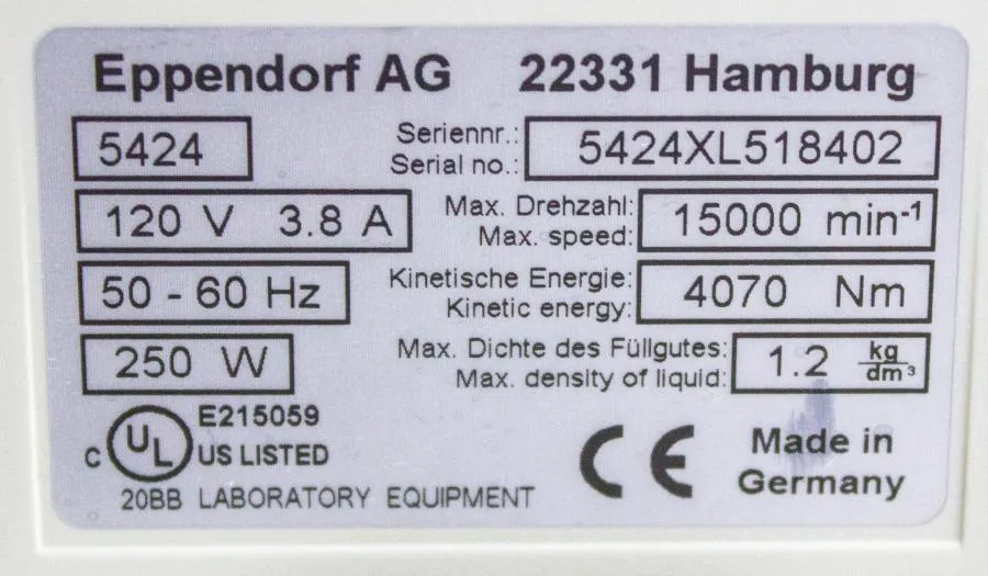 Eppendorf 5424 Micro Centrifuge with FA-45-24-11 Rotor
