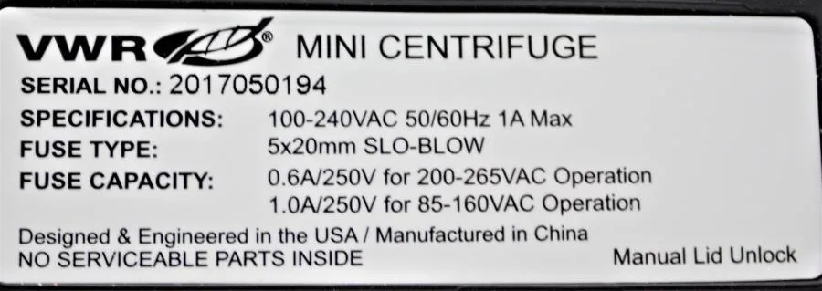 VWR Mini Centrifuge CLEARANCE! As-Is