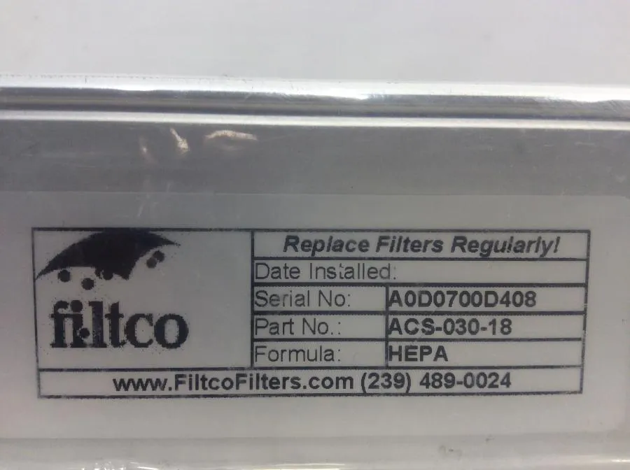 Filtco ACS-030-18 HEPA Replacement Filter for AirClean Model AC648