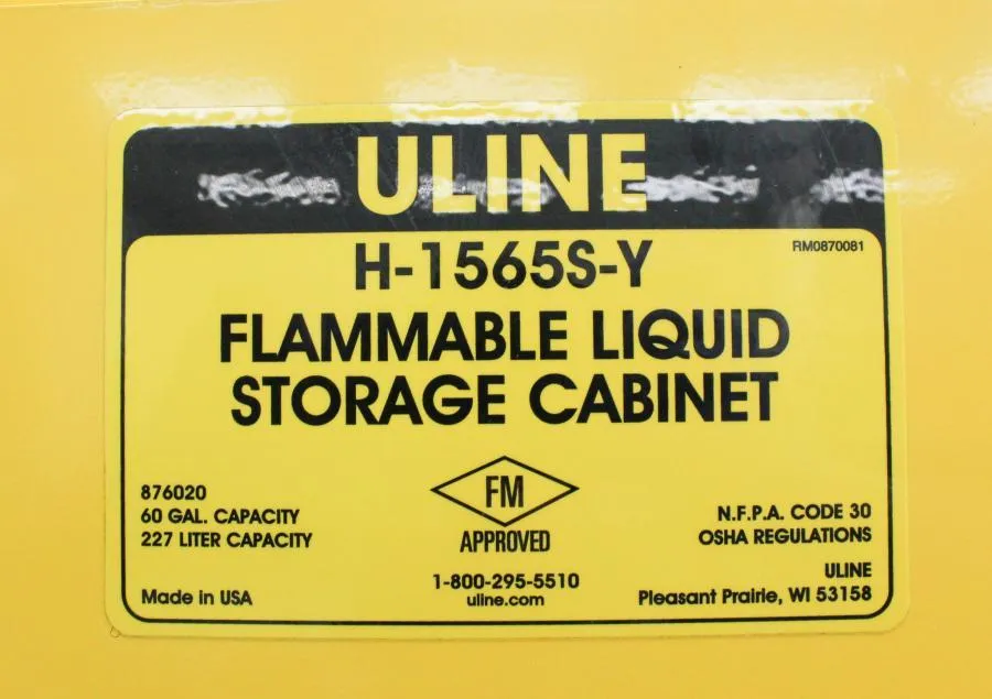 Uline Standard Flammable Storage Cabinet, Yellow, 60 Gallon H-1565S-Y