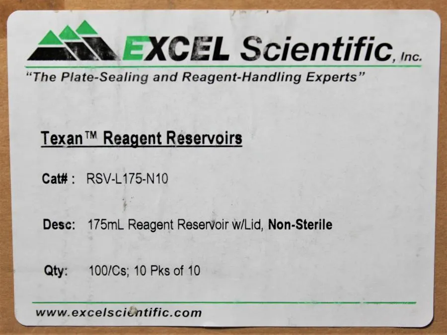 Excel Scientific Texan Reagent Reservoirs for Pipettors RSV-L175-N10 Qty 8 Packs