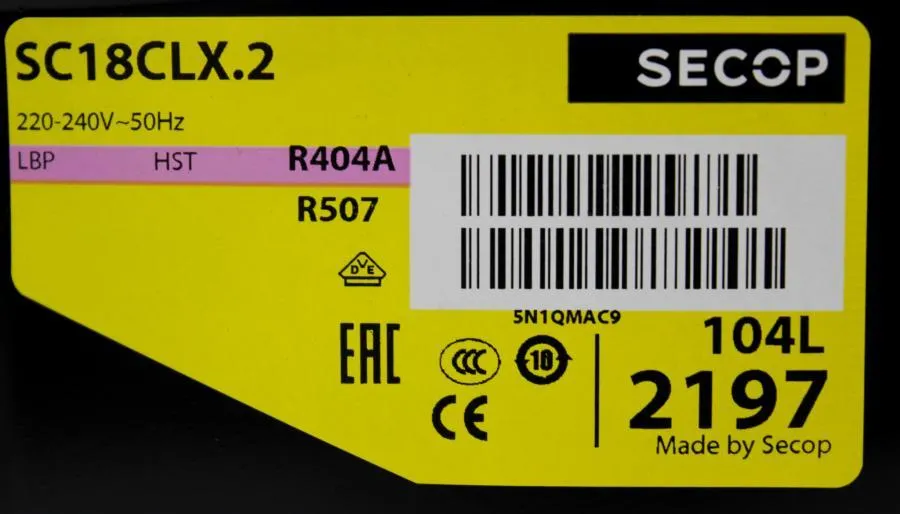 SECOP SC18CLX.2 R404A / R507, 104L Compressor Danfoss 2197