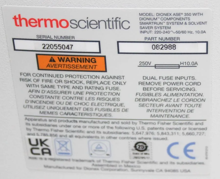 Thermo Scientific Dionex ASE 350  Accelerated Solvent Extractor P/N 082988