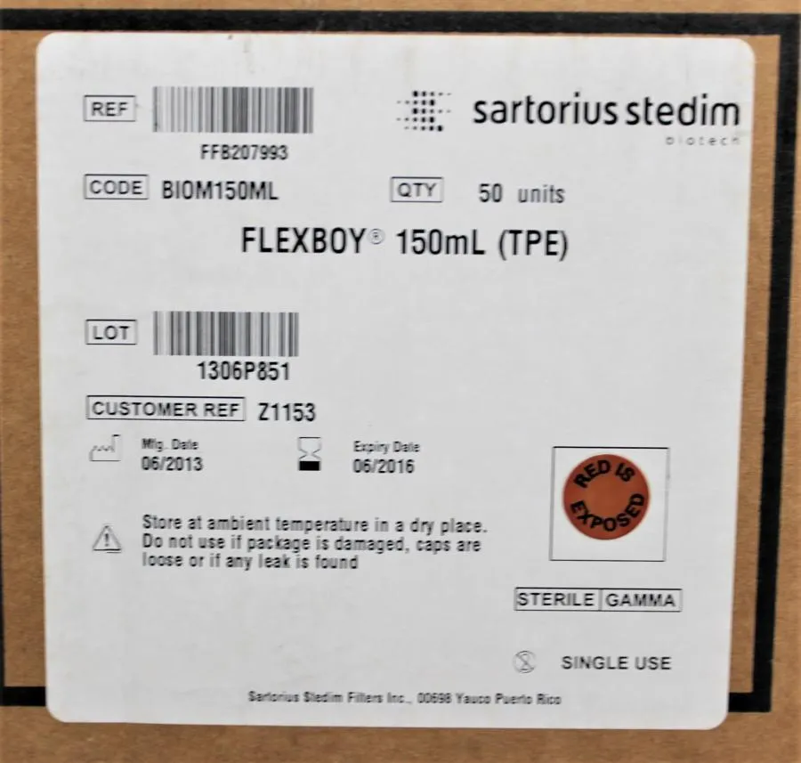 Sartorius Stedim Flexboy 150mL TPE BIOM150ML Qty 50
