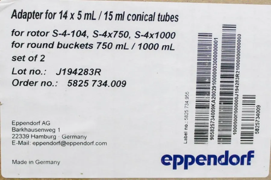 Eppendorf Adapter for 14 X 5 ml. / 15ml. Conical Tubes buckets 750ml. / 1000ml