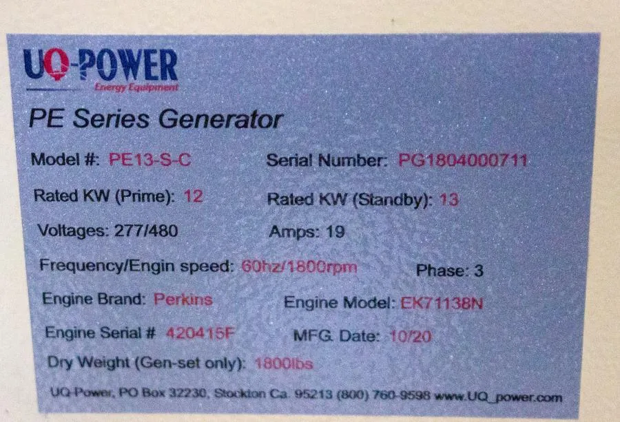 UQ-Power PE Series Generator Model PE13-S-C