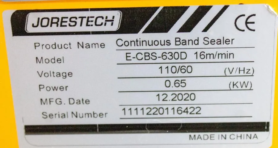 Jorestech Continuous Band Sealer Model E-CBS-630D