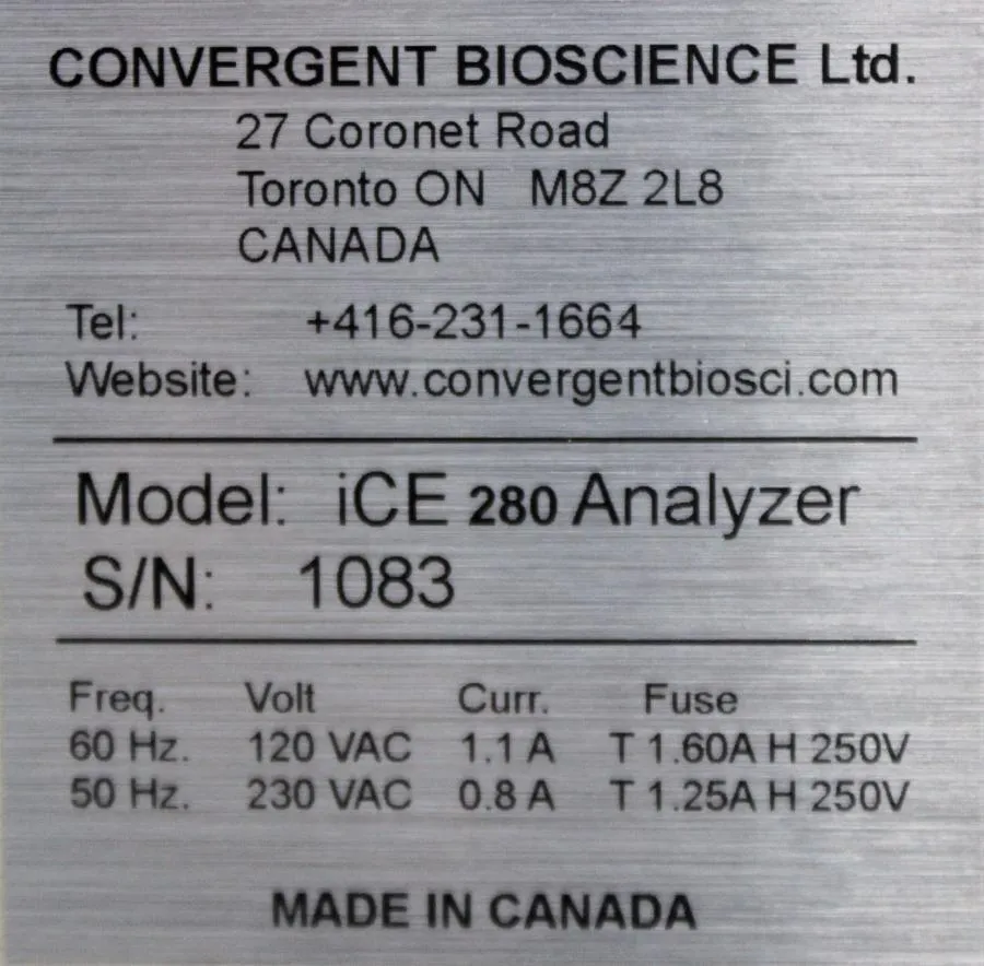 Convergent Bioscience iCE 280 Analyzer CLEARANCE! As-Is