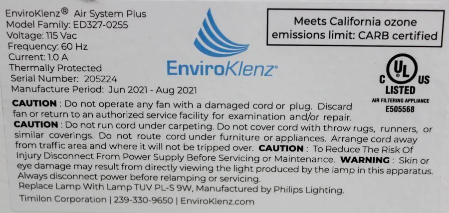 EnviroKlenz Air System Plus Mobile UV Air Purifier ED327-0255