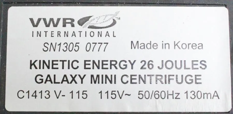 VWR Kinetic Energy 26 Joules Galaxy Mini Centrifuge Model C1413