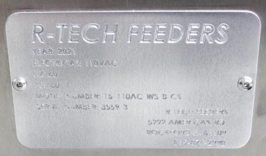 R-Tech Feeders Vibratory Bowl Feeder Model 15-110AC-WS-B-CS