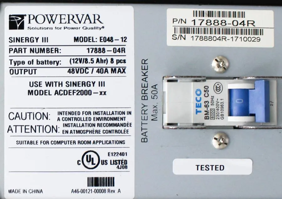 Ametek Powervar Sinergy III/ ACDEF2000-11 with External Battery Model: E048-12