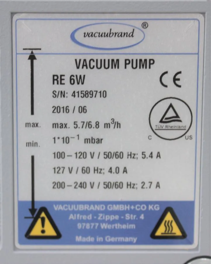 Vacuubrand RE 6W Vacuum Pump CLEARANCE! As-Is