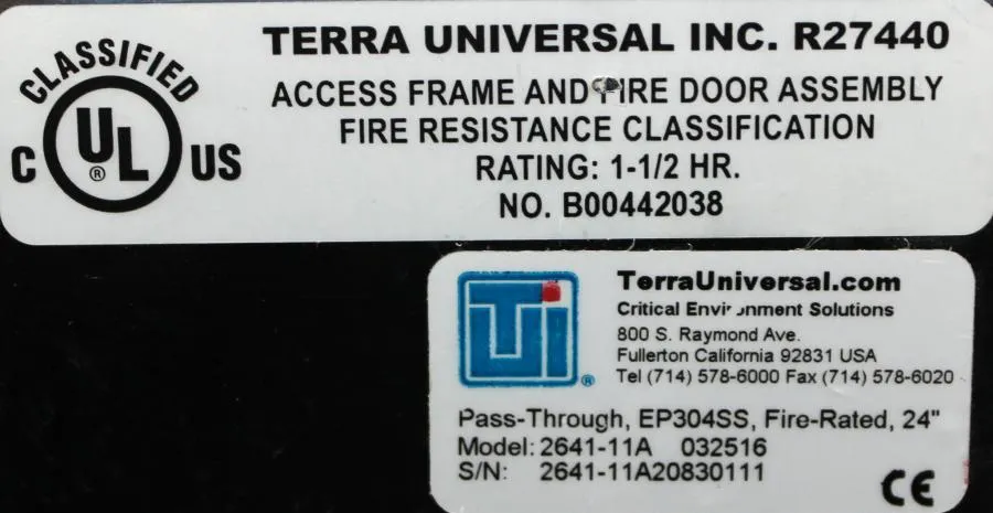 Terra Universal Pass-Through, EP304SS, Fire-Rated CLEARANCE! As-Is