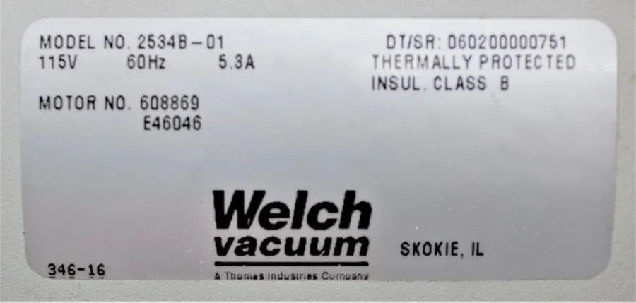 Welch Thermally Protected Vacuum Pump CLEARANCE! As-Is