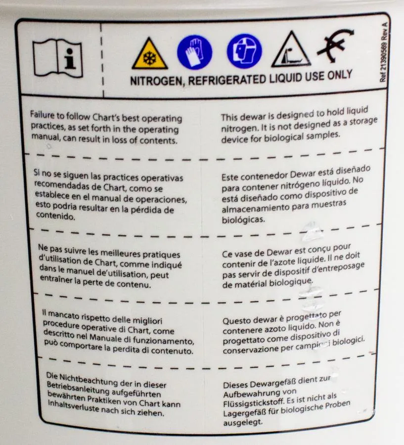 Chart MVE Lab 10 Cryogenic Dewar, Liquid Nitrogen CLEARANCE! As-Is
