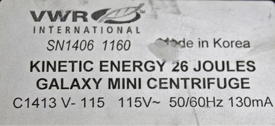 VWR Kinetic Energy 26 Joules C1413 Galaxy Minicentrifuge