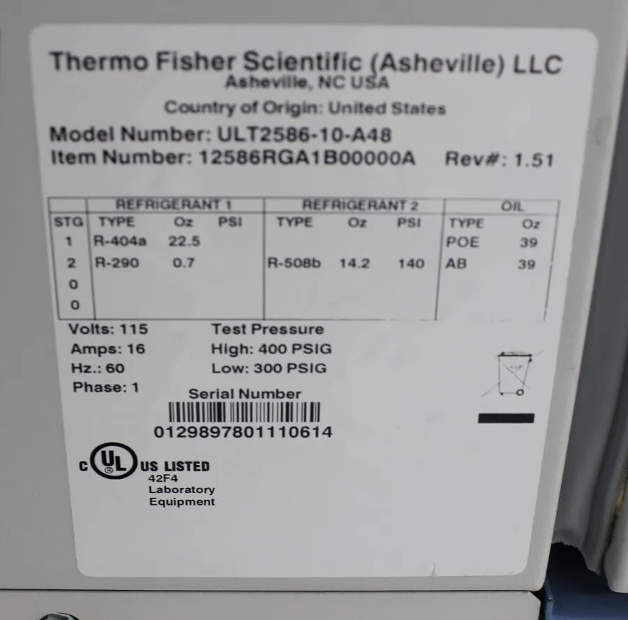 Thermo Scientific Revco -86 Ultima Plus Upright Fr CLEARANCE! As-Is