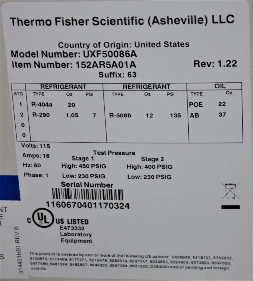 Thermo Scientific Revco UxF -80C Ultra Low Freezer