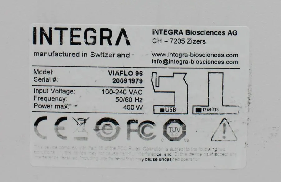 Integra Biosciences Channel Handheld Electronic Pipette VIAFLO 96