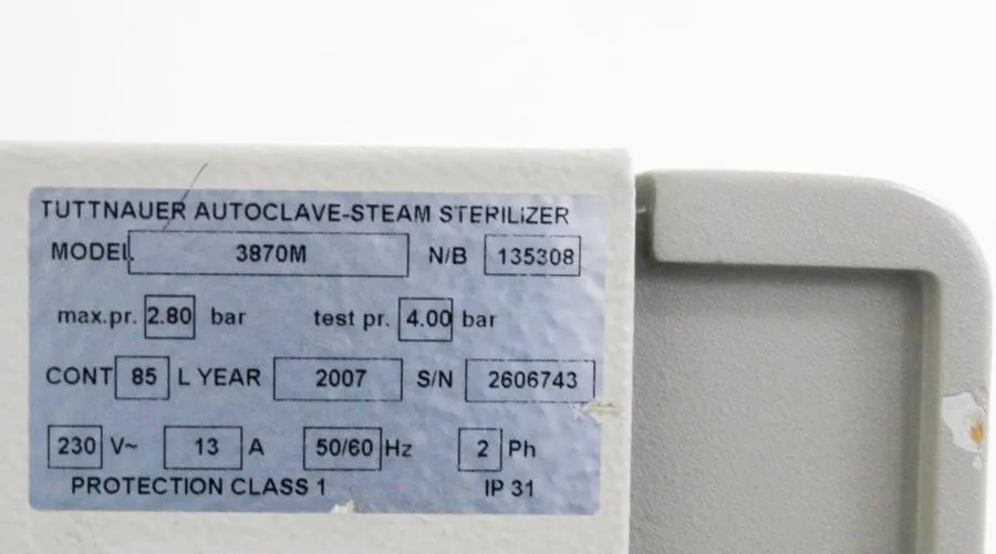 Tuttnauer 3870M, Manual, Large Capacity Autoclave, Steam Sterilizer