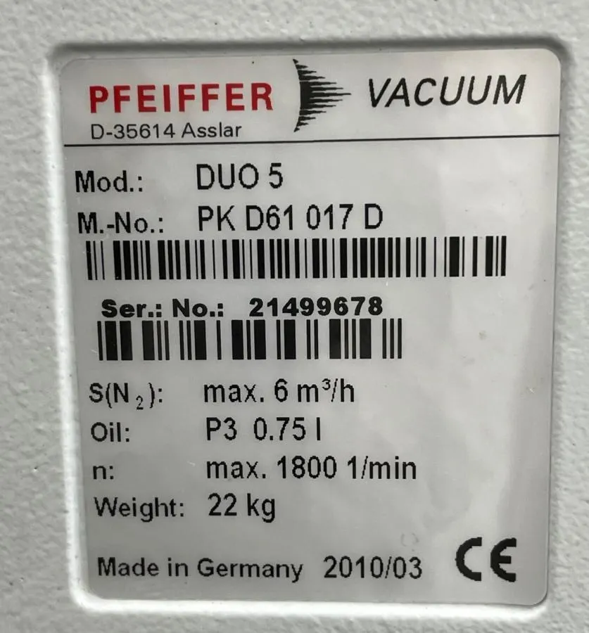 PFEIFFER DUO Vacuum Pump PK D61 017 D CLEARANCE! As-Is