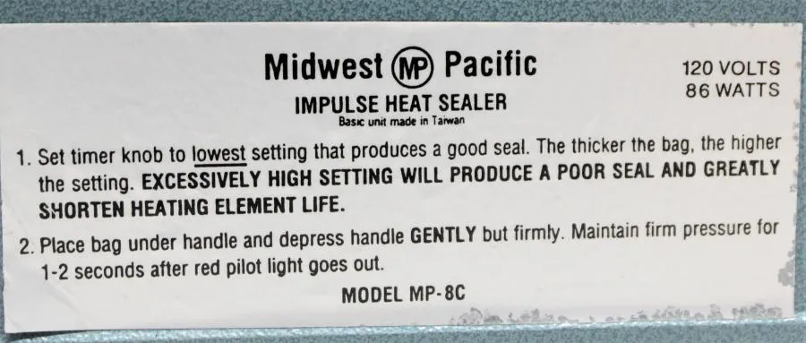 Midwest Pacific MP-8C Impulse Heat Sealer