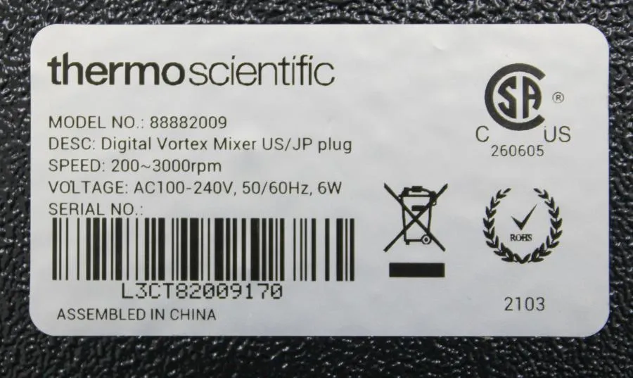 Thermo Scientific 88882009 Digital Vortex Mixer US/JP plug