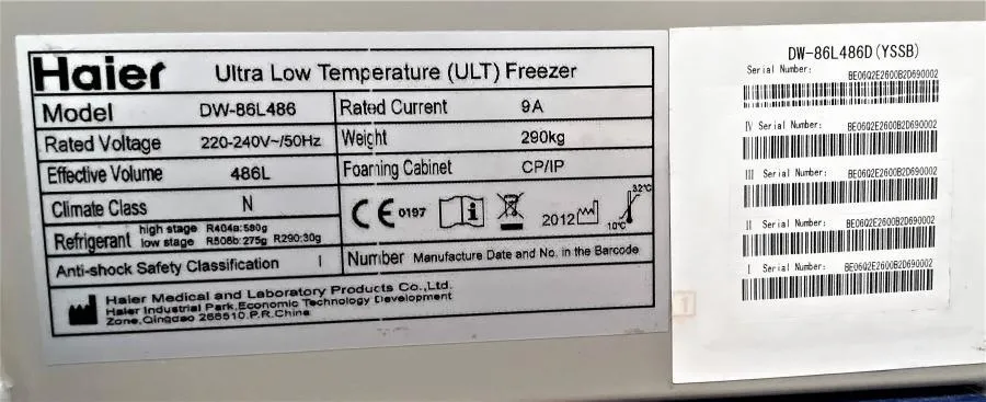 NEW Haier Ulta Low Temperature (ULT) Freezer DW-86L486  (220V and 50hz only)