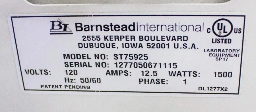 Barnstead/Thermolyne Harvey SterileMax Sterilizer Autoclave Model ST75925