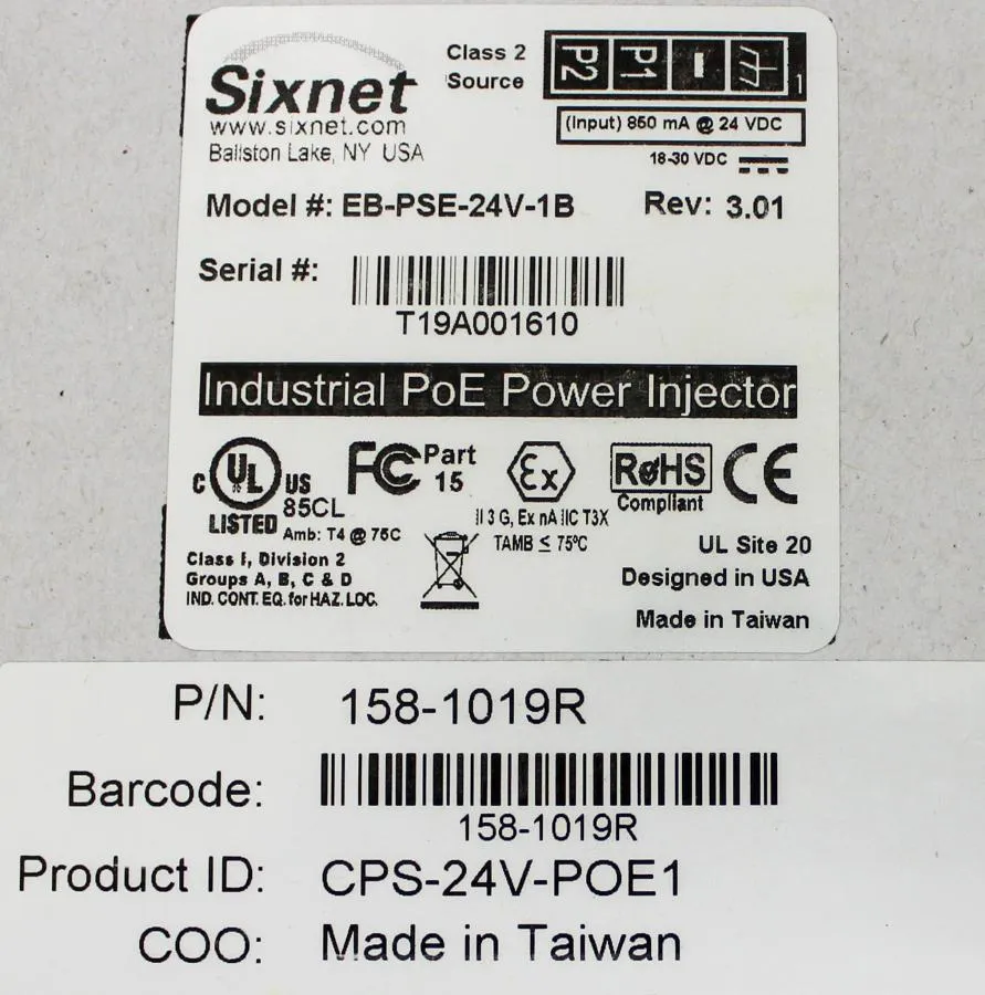 Box of Parts Sixnet EB-PSE-24V-1B Industrial PoE Power Injector & Motor Driver