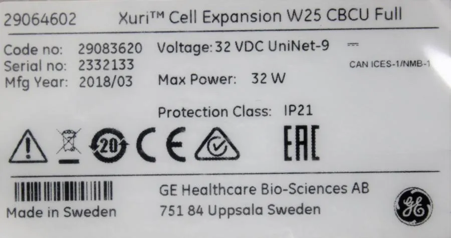 GE Healthcare 29064602 Xuri Cell Expansion W25 Cellbag Control Unit Full