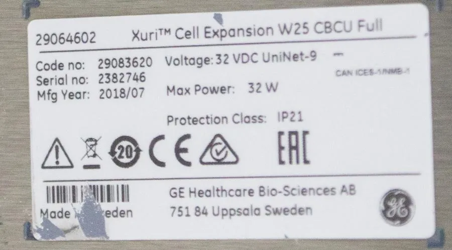 GE Xuri Cell Expansion System W25 P/N 29064568