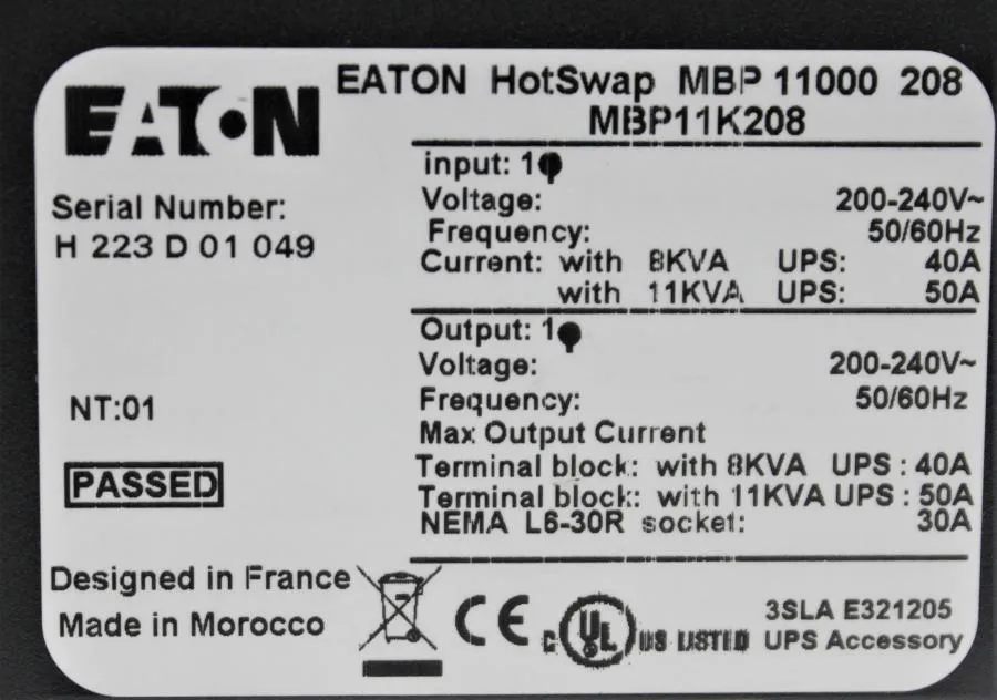 Eaton HotSwap MBP 11000 208 Bypass Module MBP11K208