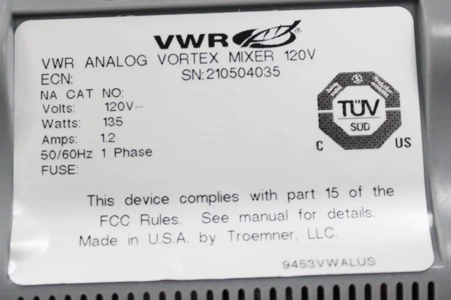 VWR Analog  Vortex Auto/off/on modes