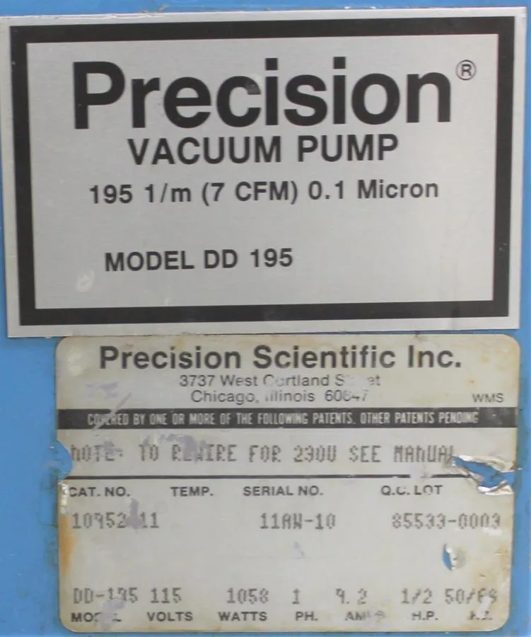 Precision Scientific DD195 Dual Stage Rotary Vane Vacuum Pump
