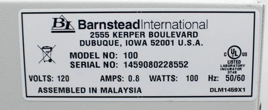 Barnstead International Compact Incubator Model: 100