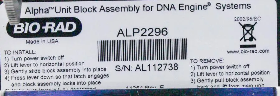 BIO-RAD Alpha Unit block assembly for DNA engine systems PTC0200