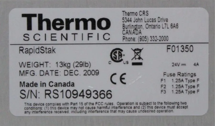 Thermo Scientific RapidStak Liquid Handling Plate CLEARANCE! As-Is
