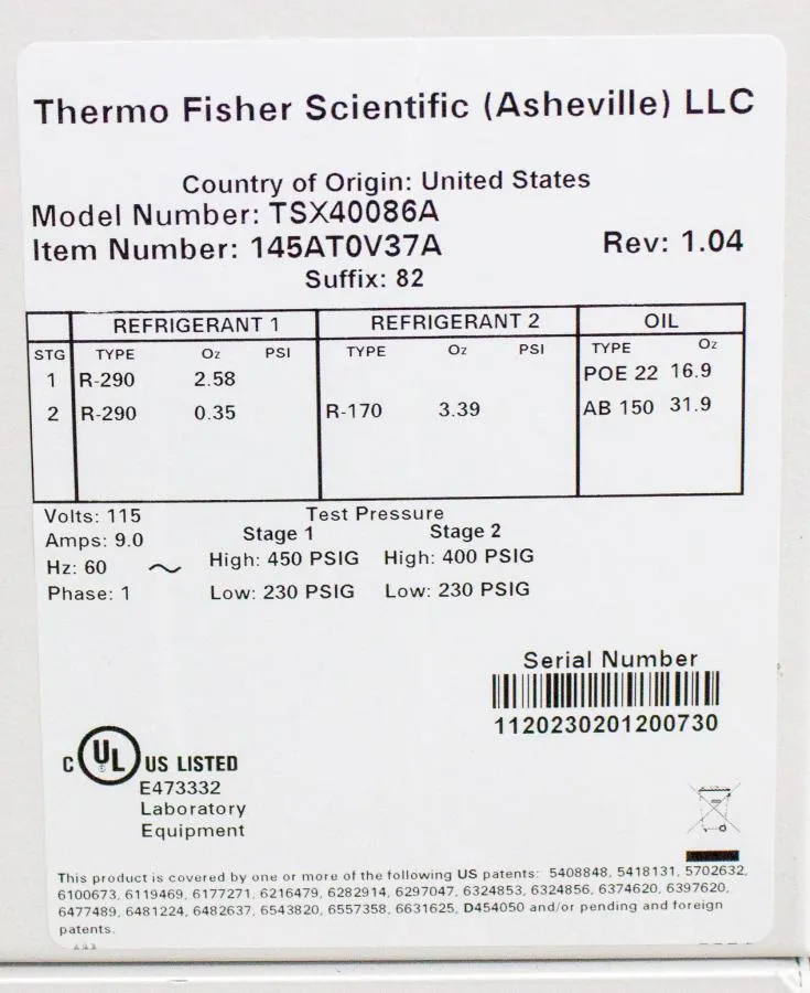 Thermo TSX Series Ultra-Low Temperature -80c Freezer Model TSX40086A