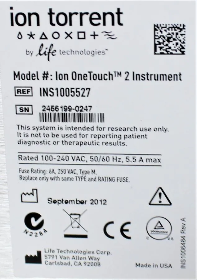 Ion Torrent Ion OneTouch 2 INS1005527 Instrument