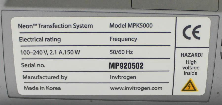 Invitrogen Neon Transfection System model: MPK5000