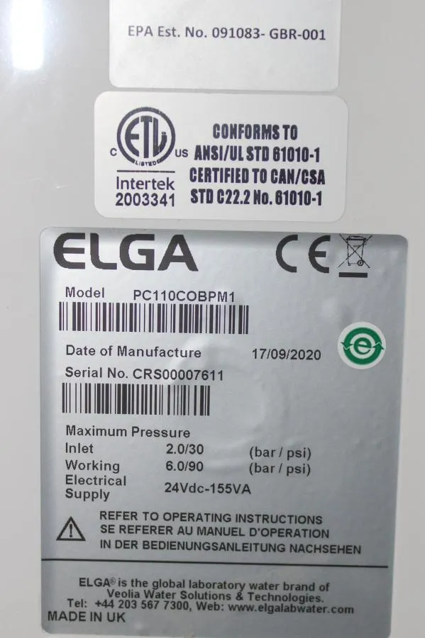 ELGA Lab. Water Dispensers Purification System PC110COBPM1