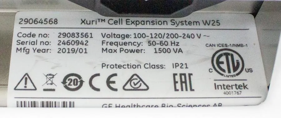 GE Xuri Cell Expansion System W25 P/N 29064568