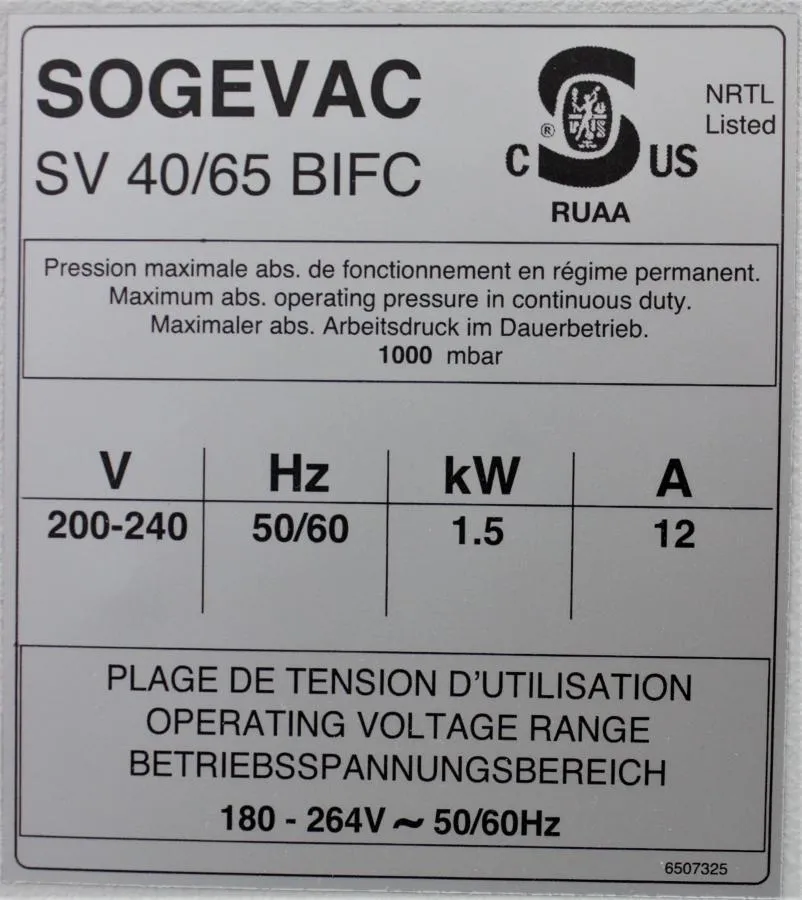 Sogevac SV40-65 BI FC Single-stage, oil-sealed rotary vane pump