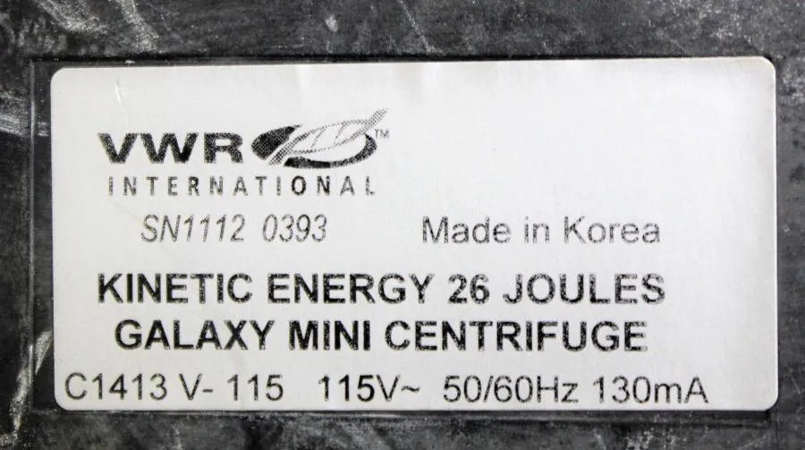 VWR Kinetic Energy 26 Joules Galaxy Mini Centrifuge