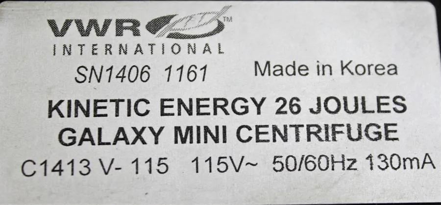 VWR Kinetic Energy 26 Joules C1413 Galaxy Mini Centrifuge