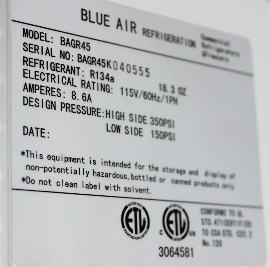 Blue Air BAGR45 Sliding Glass Door Cooler Refrigerator